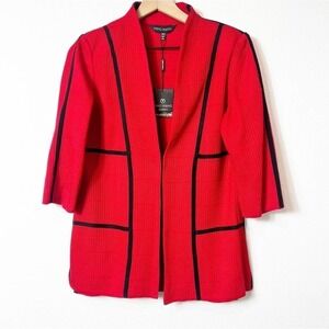Ming Wang Heritage Fit Red Black Women Sweater or Blazer Top Petite Smal…